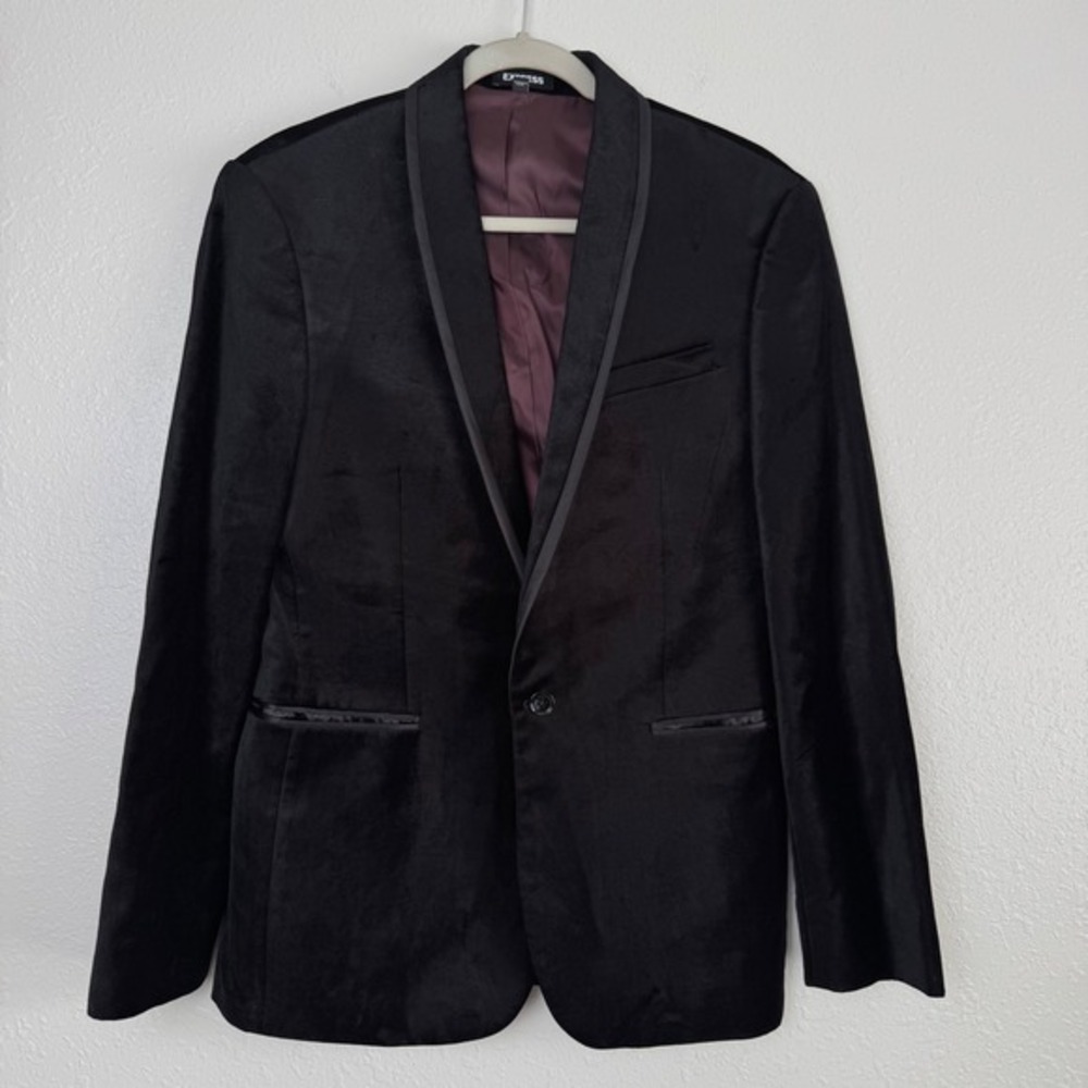 Express black elegant velvet satin trim tuxedo blazer coat slim 38